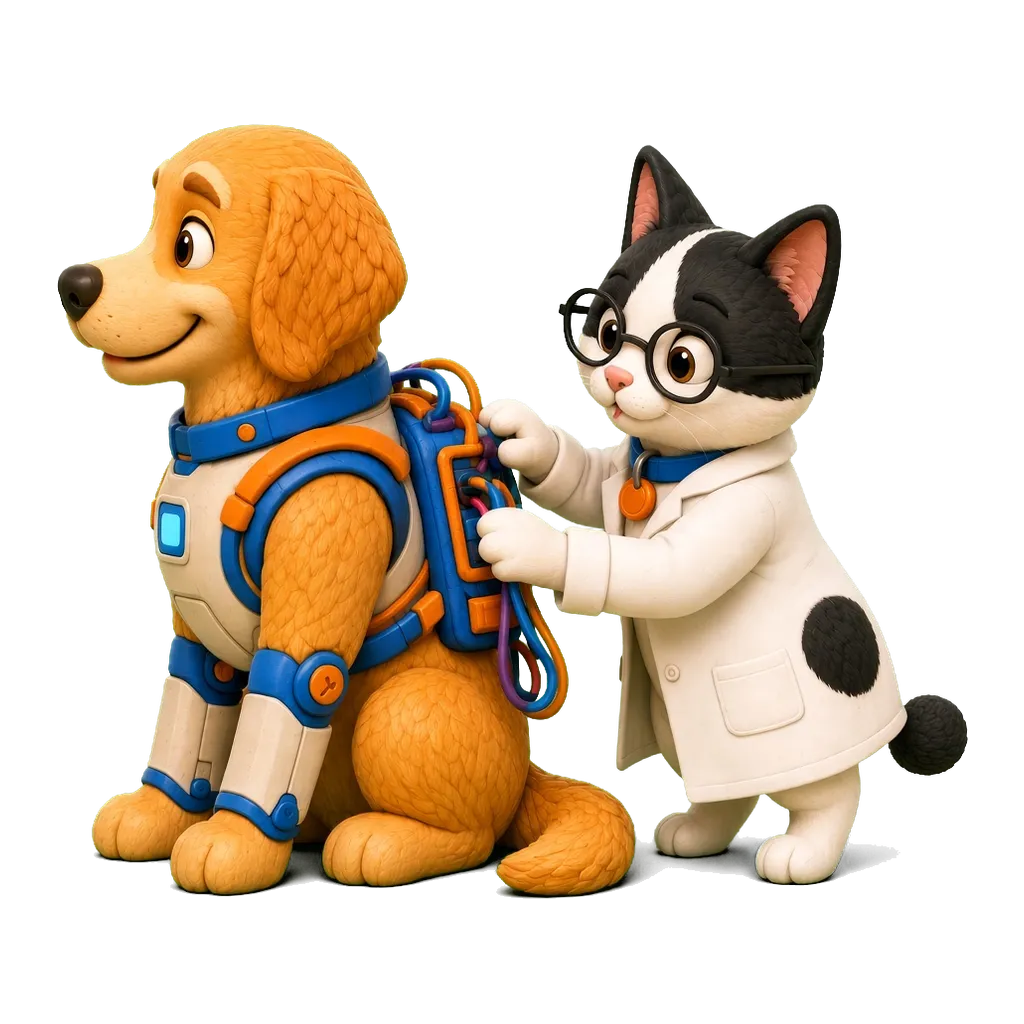 Golden y gata bobtail de Pawssport sosteniendo juntos su pasaporte