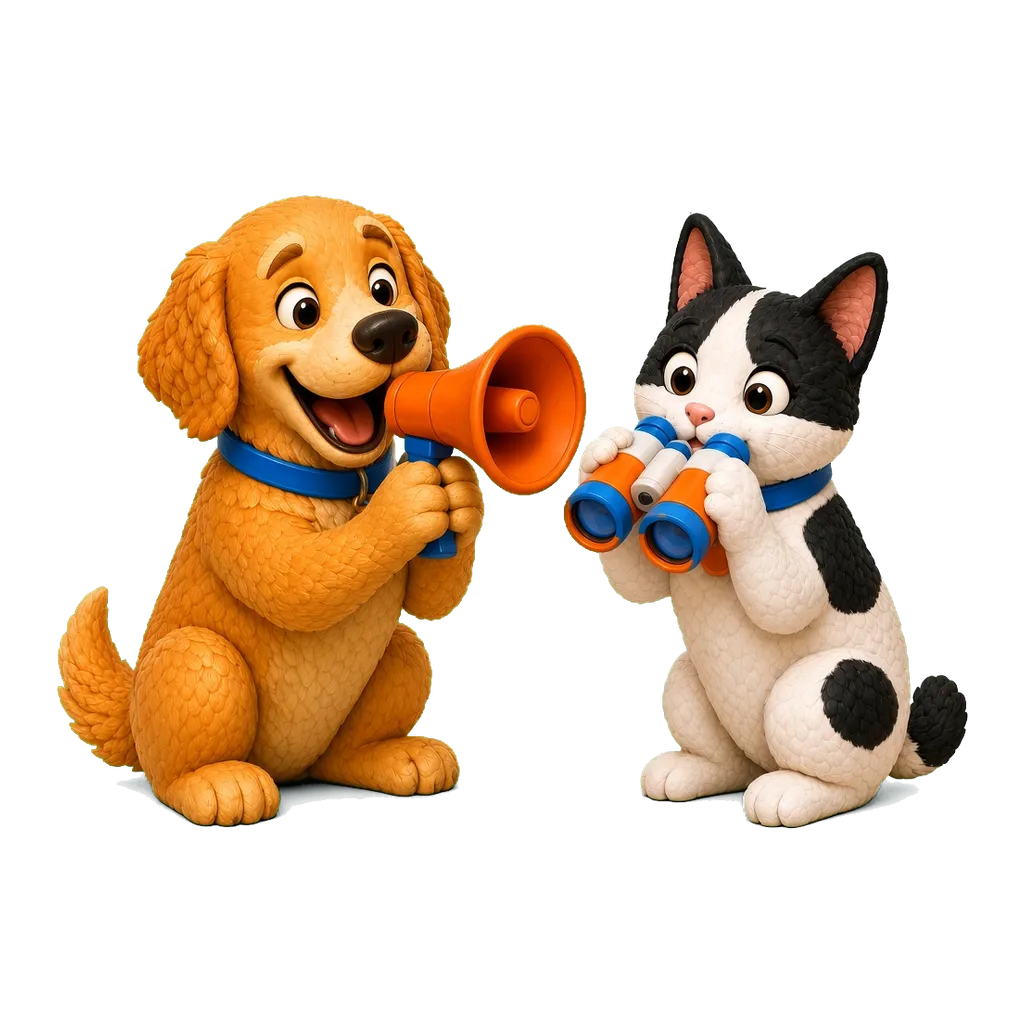 Golden y gata bobtail de Pawssport sosteniendo juntos su pasaporte